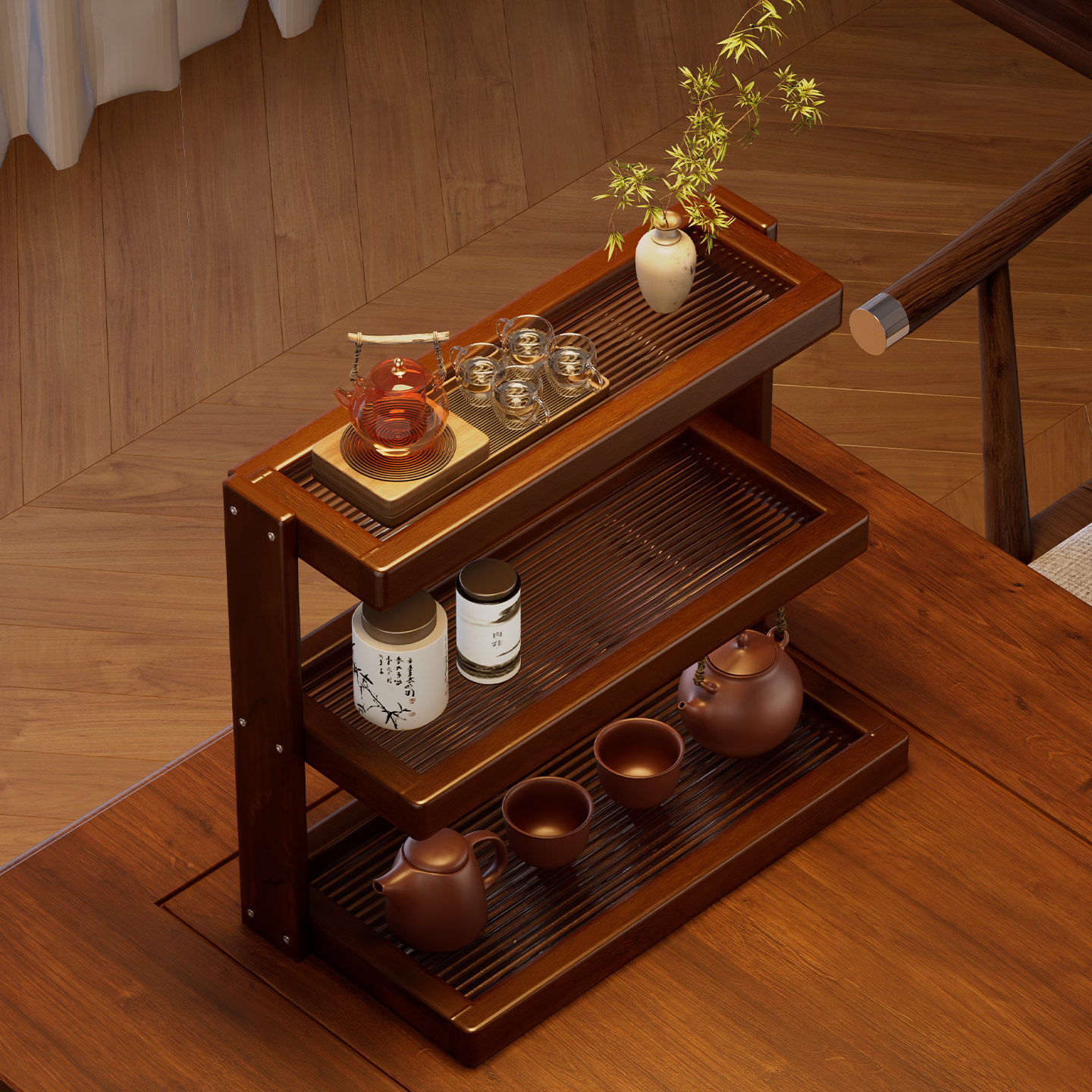 实木桌面博古架多功能置物