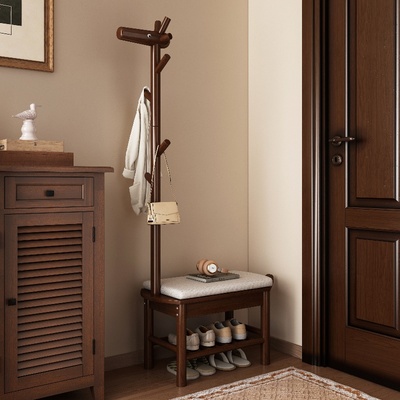 实木换鞋凳挂衣架一体门口家用穿鞋凳进门凳入户门鞋柜可坐可收纳