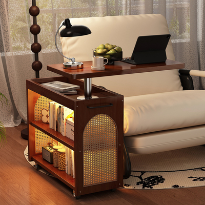 实木升降边几带轮可移动茶几