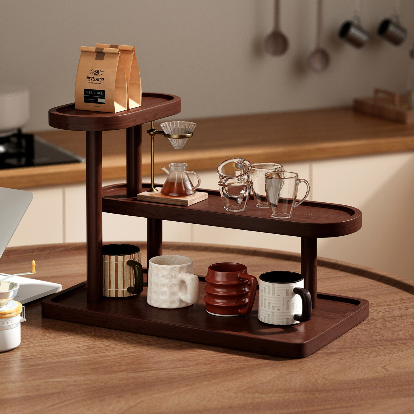 桌面杯架台面实木杯子收纳置物架咖啡角中古风高级感茶具摆放架子,收纳整理,整理架/置物架/收纳架,淘宝优惠券,粉丝福利购,淘宝优惠卷
