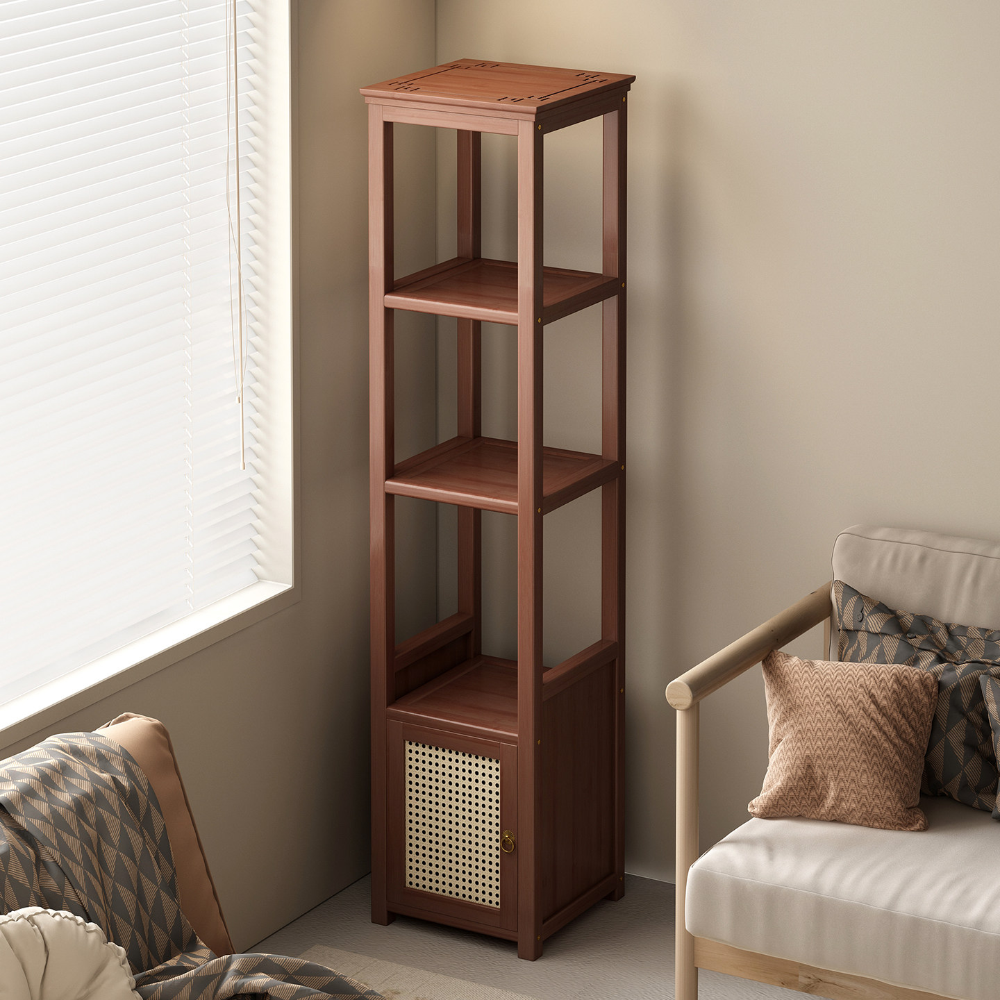 花架置物架室内中式复古花架子客厅落地式小窄书架花盆放置架一体,住宅家具,花架/花几,淘宝优惠券,粉丝福利购,淘宝优惠卷