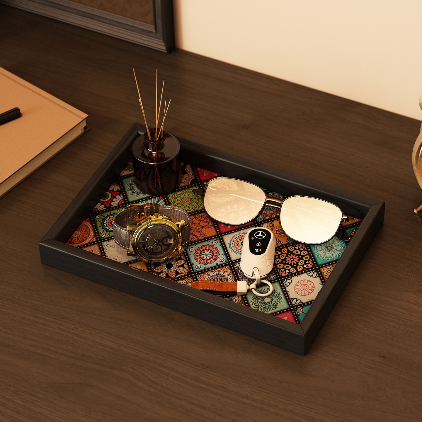 实木桌面收纳盒玄关钥匙置物架桌上小杂物摆件整理架手表放置架子,收纳整理,桌面收纳盒,淘宝优惠券,粉丝福利购,淘宝优惠卷