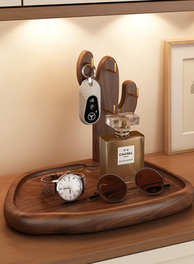 仙人掌钥匙收纳玄关摆件入户门口边柜装饰摆件桌面托盘中式复古风