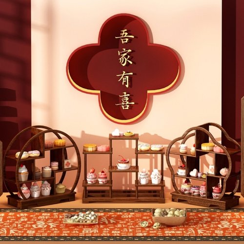 姿竹中式甜品台实木博古架