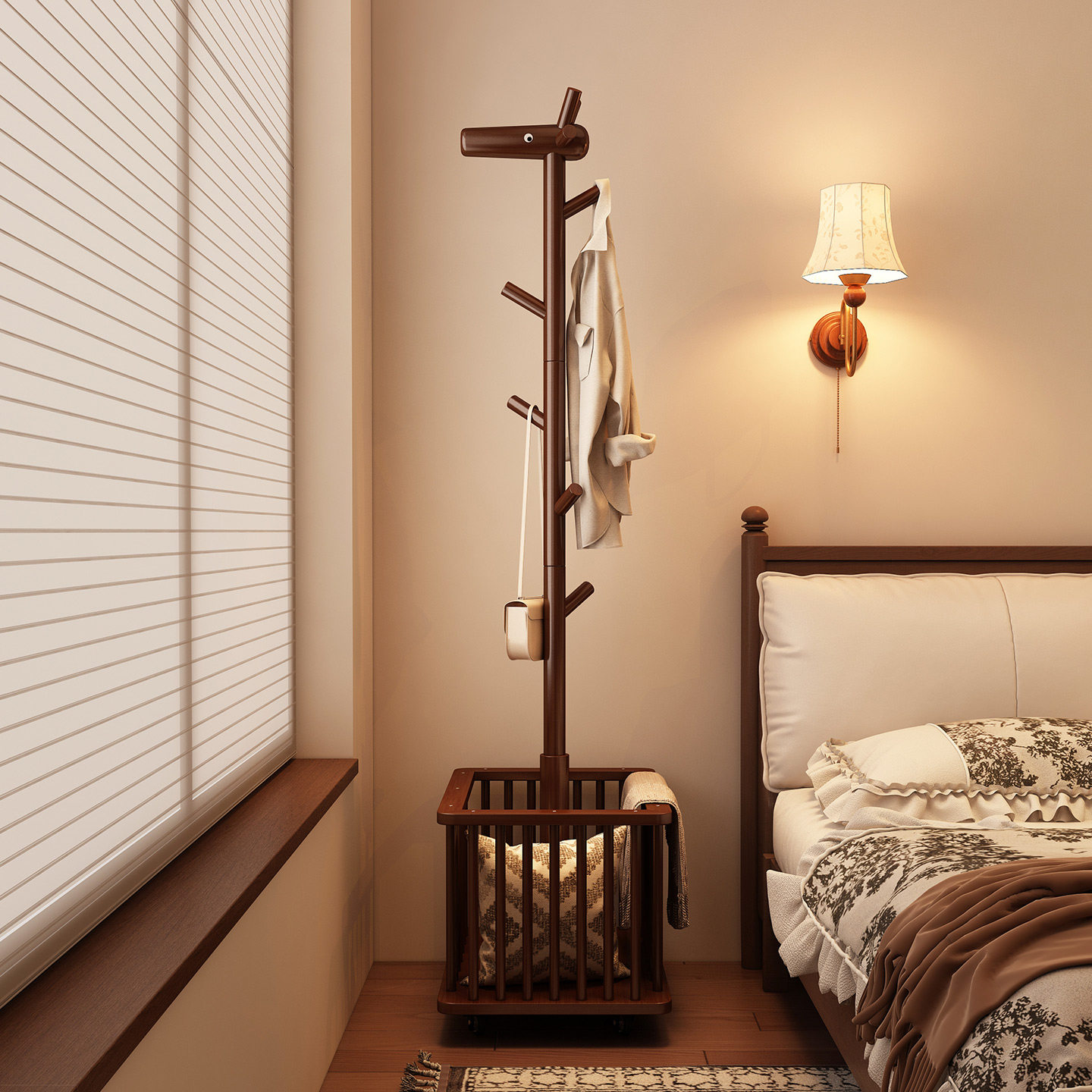 送货上门超稳不晃实木小鹿衣帽架