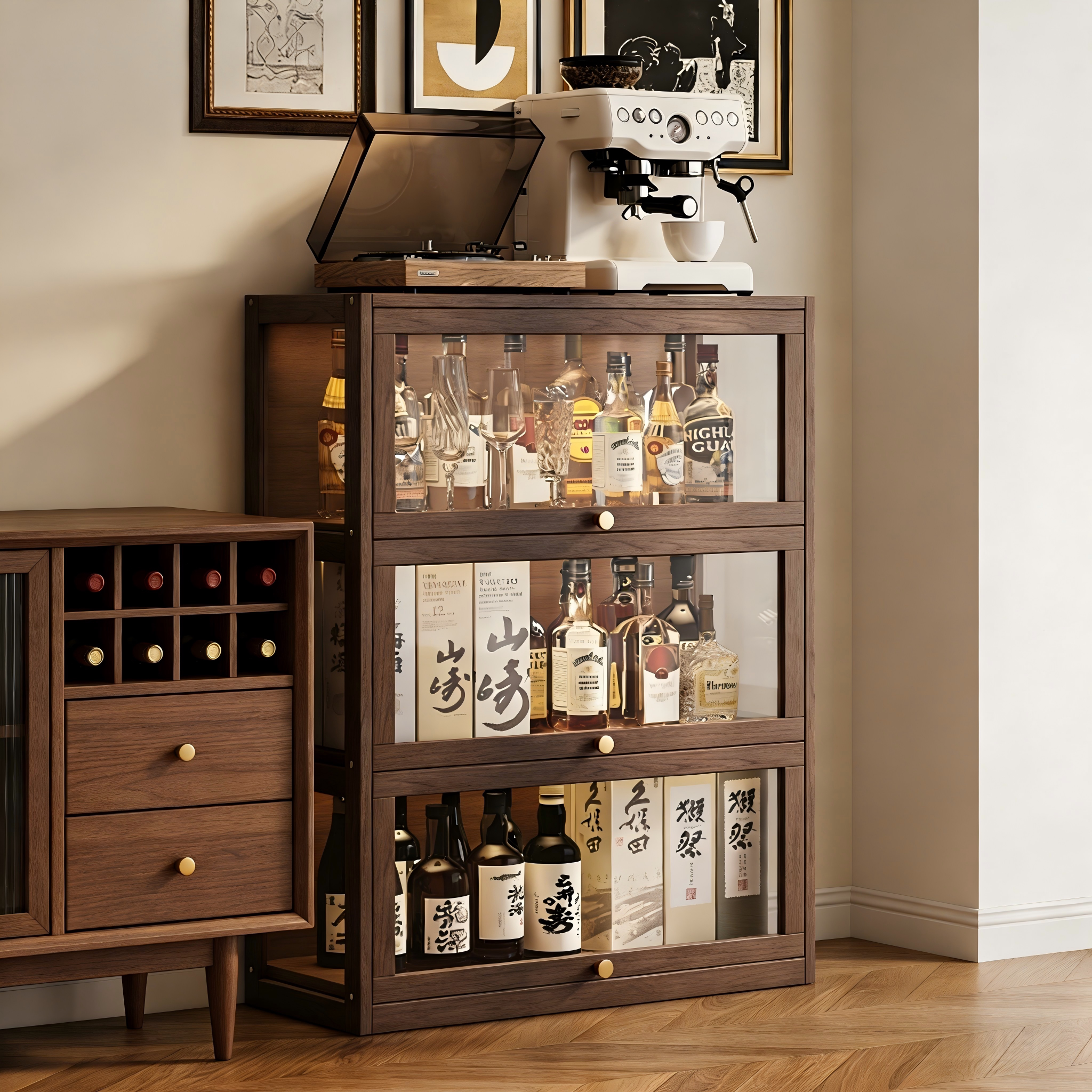 实木酒柜客厅靠墙红酒白酒展示柜2026新款家用精致小型酒架置物架