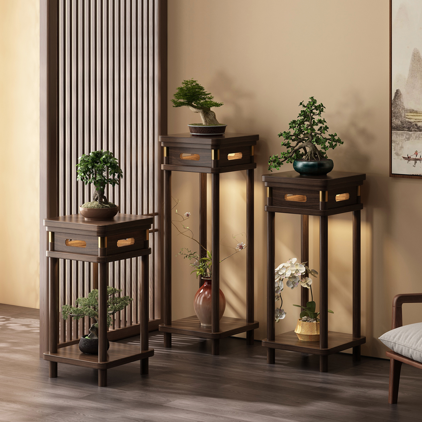 姿竹实木花架带灯氛围感