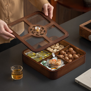 新年木质干果盘客厅家用装饰摆件茶几零食坚果糖收纳盒过年水果盘