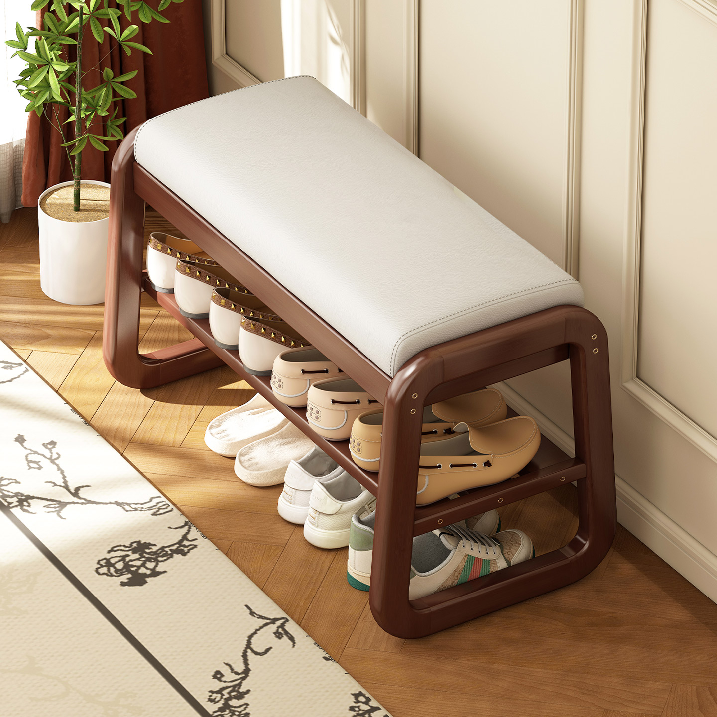 全实木翻盖储物换鞋凳，一凳多用