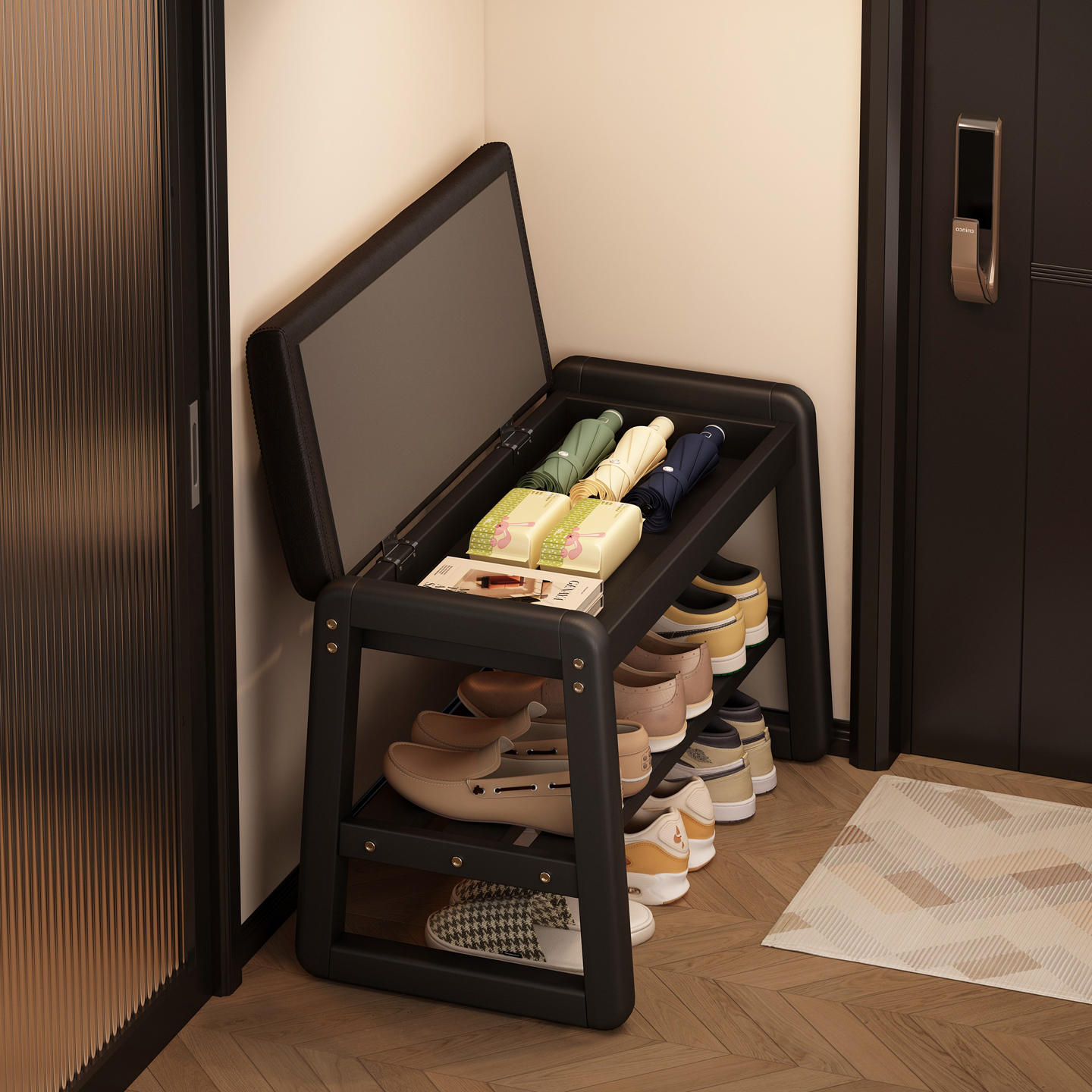 实木储物换鞋凳鞋架，一凳多用