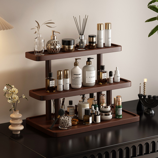 复古风实木化妆品收纳盒桌面香水置物架房间改造小物件首饰展示架