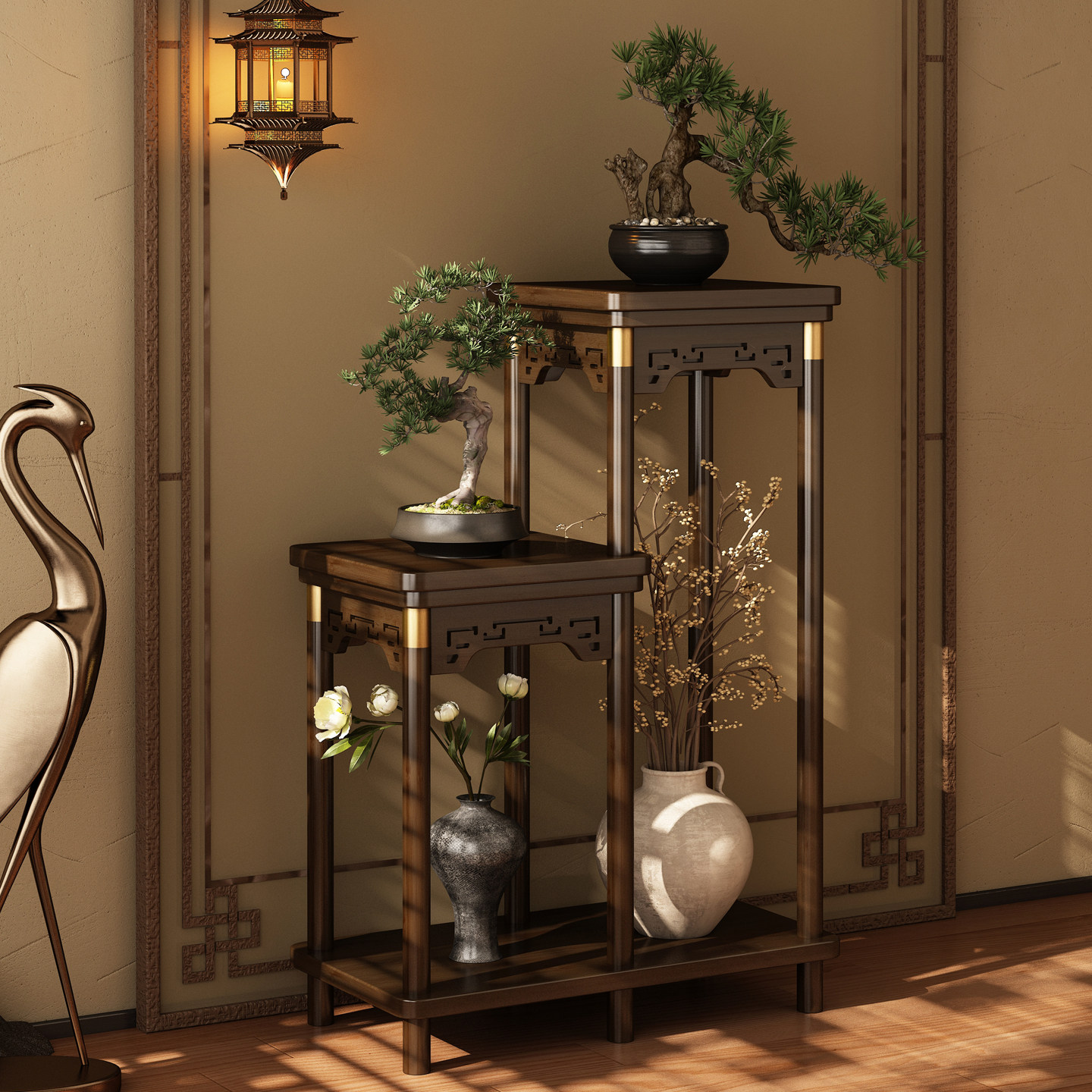 中式花架子客厅落地式阳台花盆置物架实木多层植物盆景摆件放置架,住宅家具,花架/花几,淘宝优惠券,粉丝福利购,淘宝优惠卷