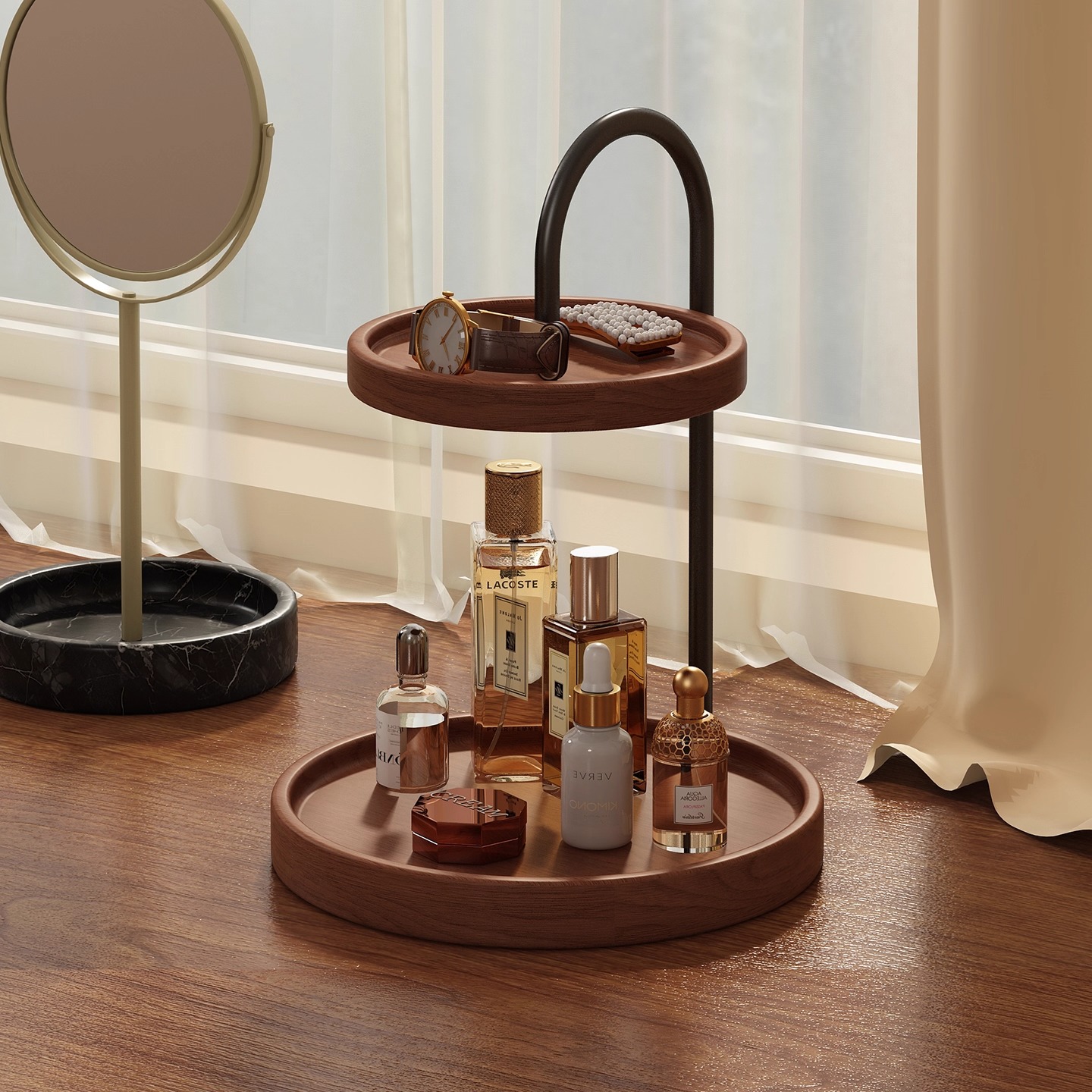 高级感实木桌面收纳托盘置物架