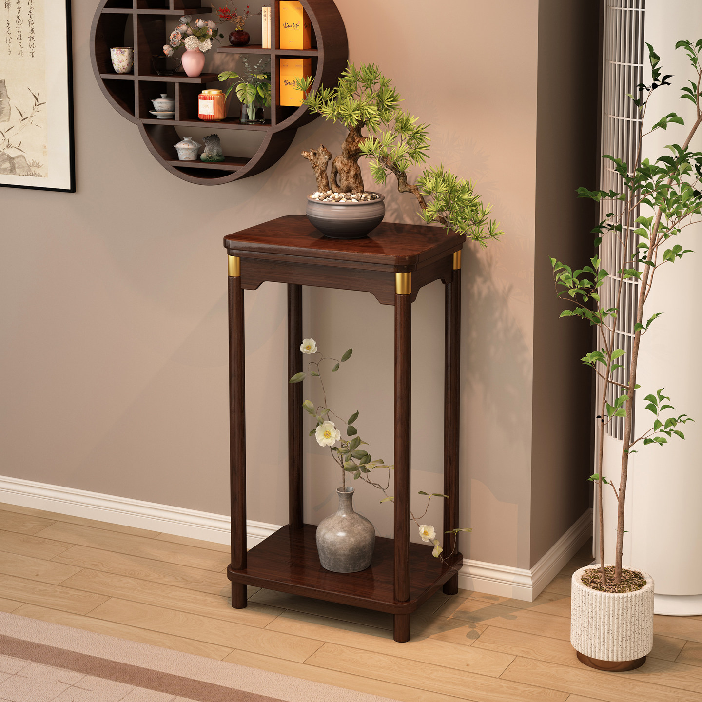 实木花架新中式花台置物架客厅落地式花盆奇石摆放客厅茶室鱼缸架,住宅家具,花架/花几,淘宝优惠券,粉丝福利购,淘宝优惠卷