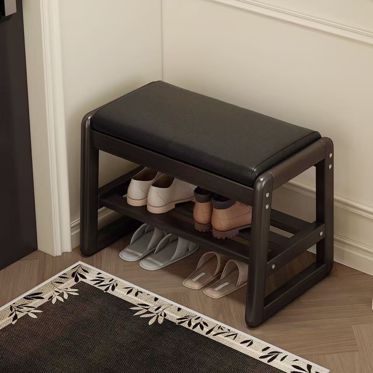 实木软包换鞋凳储物柜一体