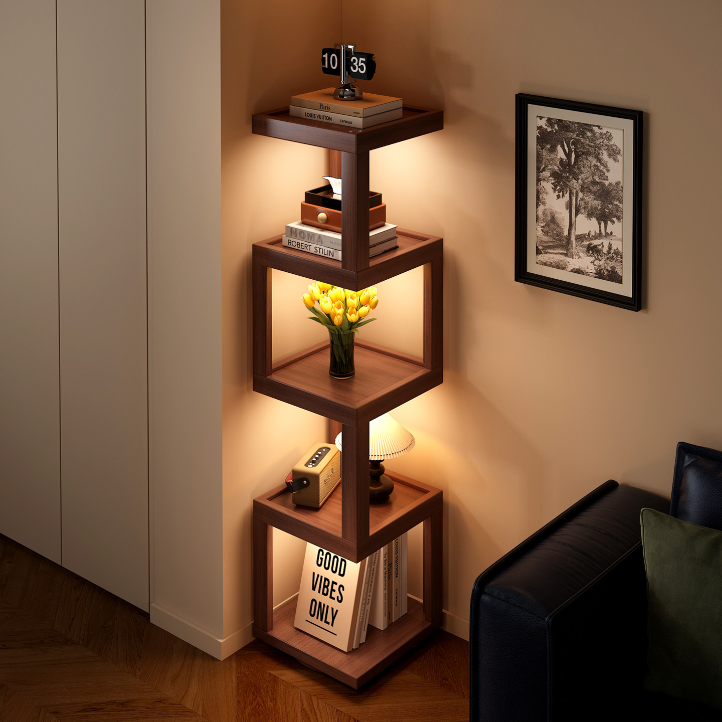 转角置物架客厅90度转角柜一体靠墙小拐角三角柜中古风墙角收纳柜,住宅家具,角柜,淘宝优惠券,粉丝福利购,淘宝优惠卷