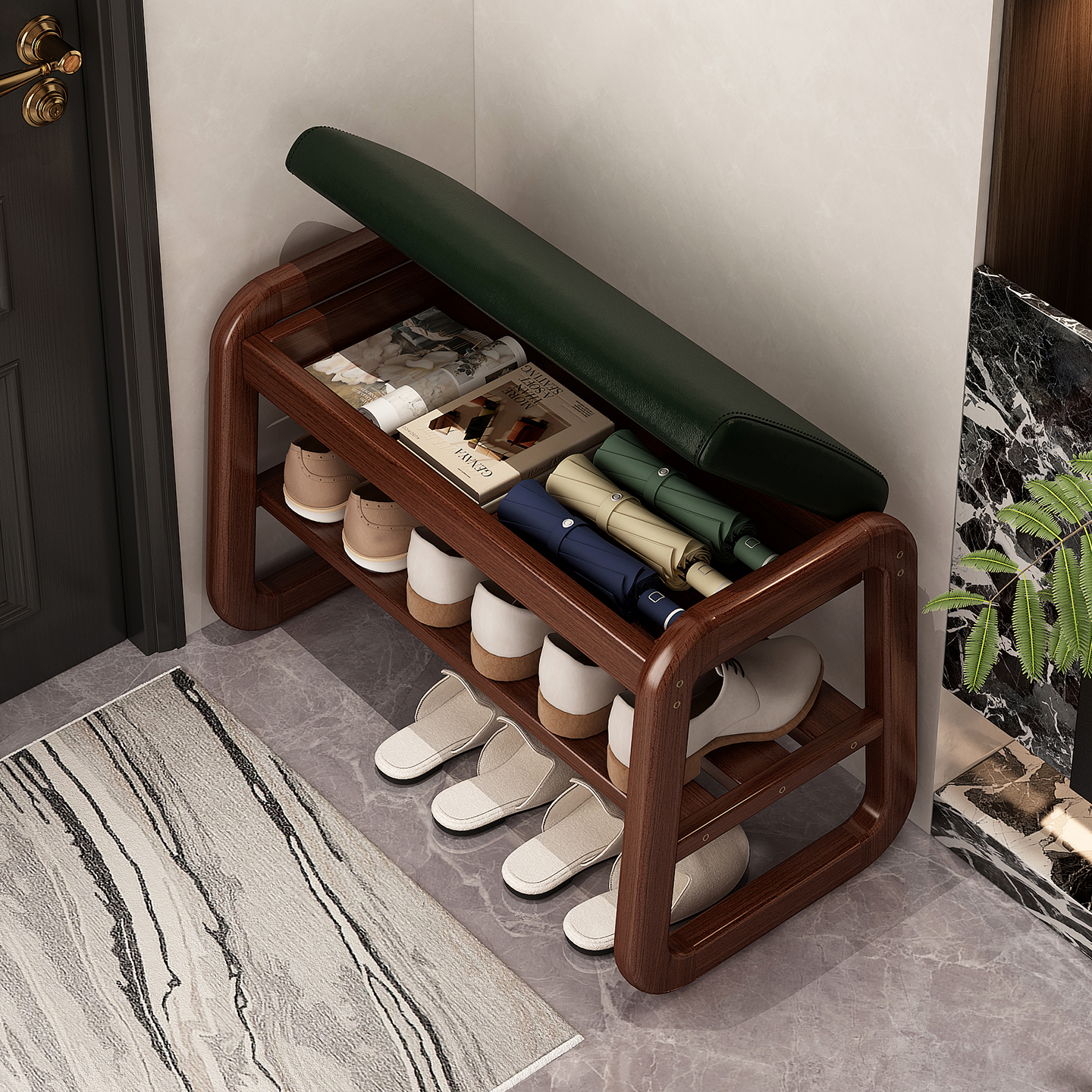 实木储物换鞋凳鞋架，一凳多用