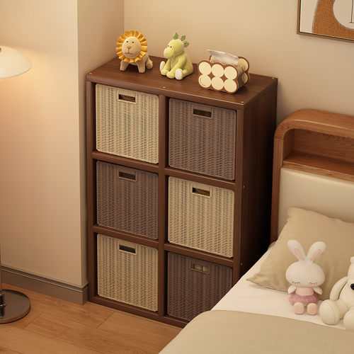 实木落地加厚格子柜书架