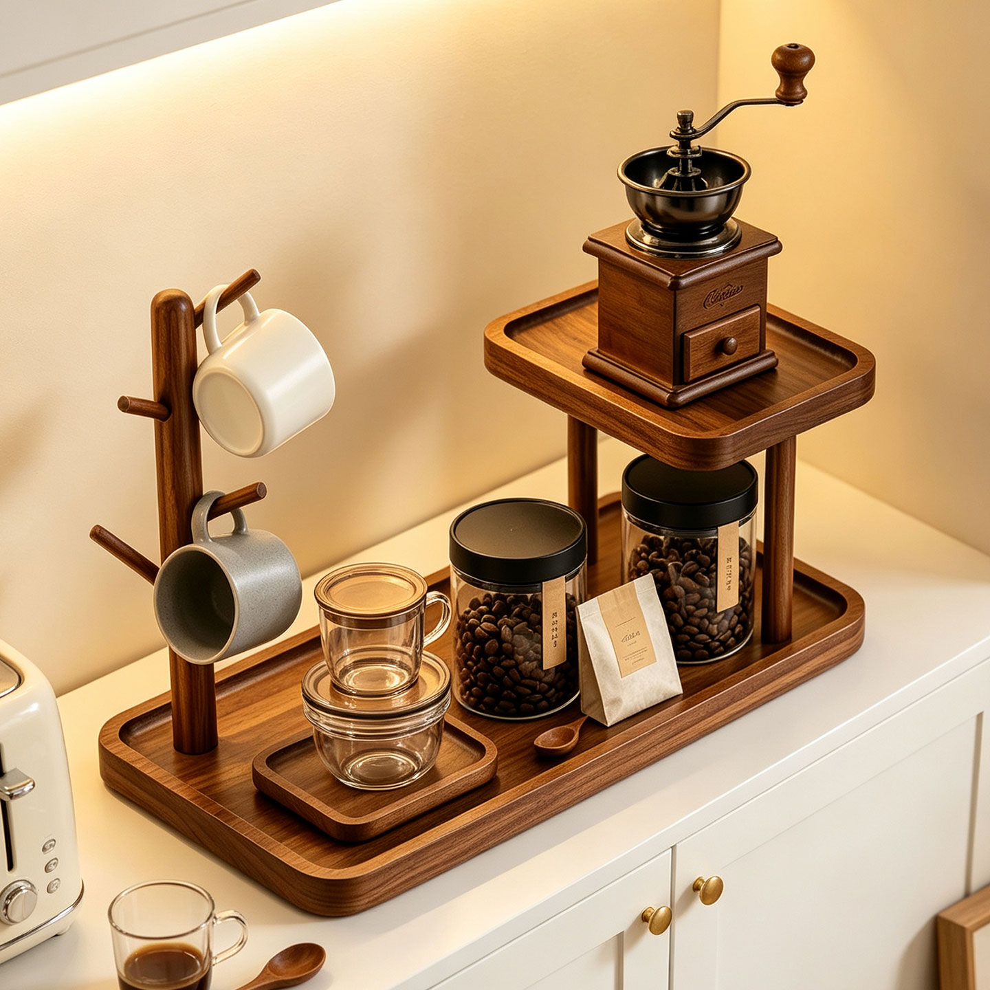 实木水杯挂架多层杯子收纳展示架图片