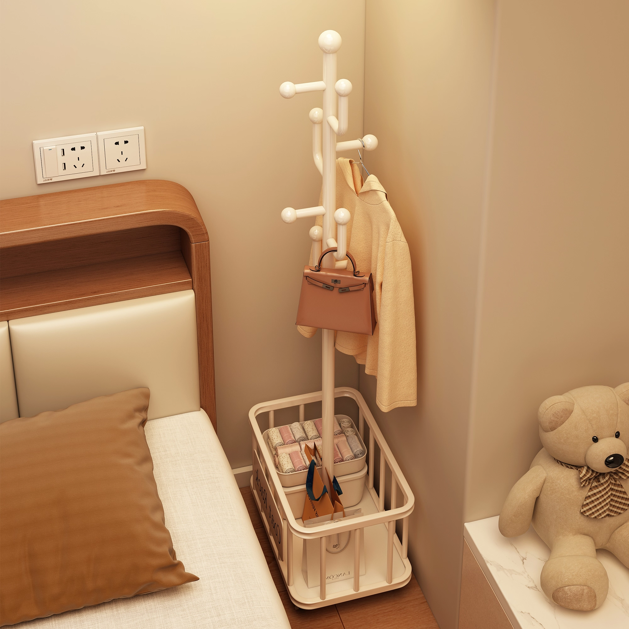 可移动衣帽架脏衣篓一体次净衣架