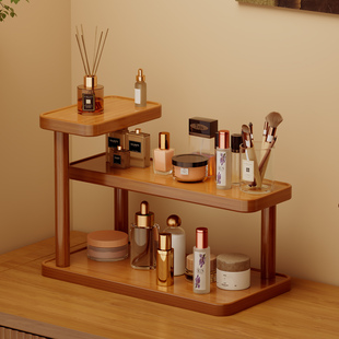 复古梳妆台实木多层化妆品置物架桌面杂物收纳整理架香水首饰架