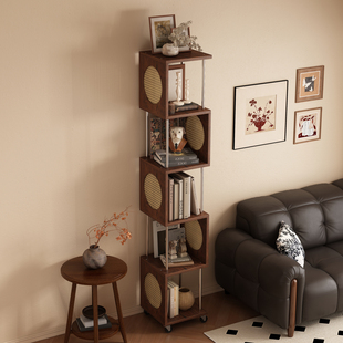 书架转角置物架一体移动书柜客厅角落夹缝架中古风落地多层收纳柜