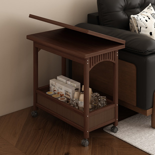 实木折叠茶几客厅家用可移动沙发边几小户型中古风小推车置物架子