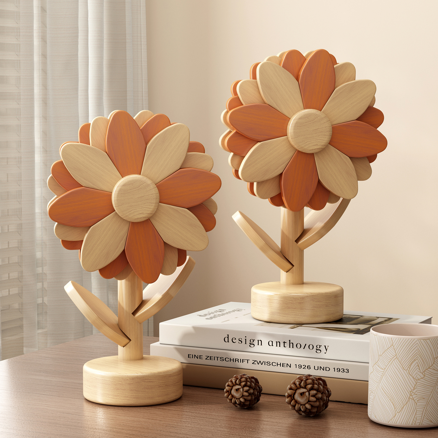 高颜值防滑放烫实木向日葵餐垫