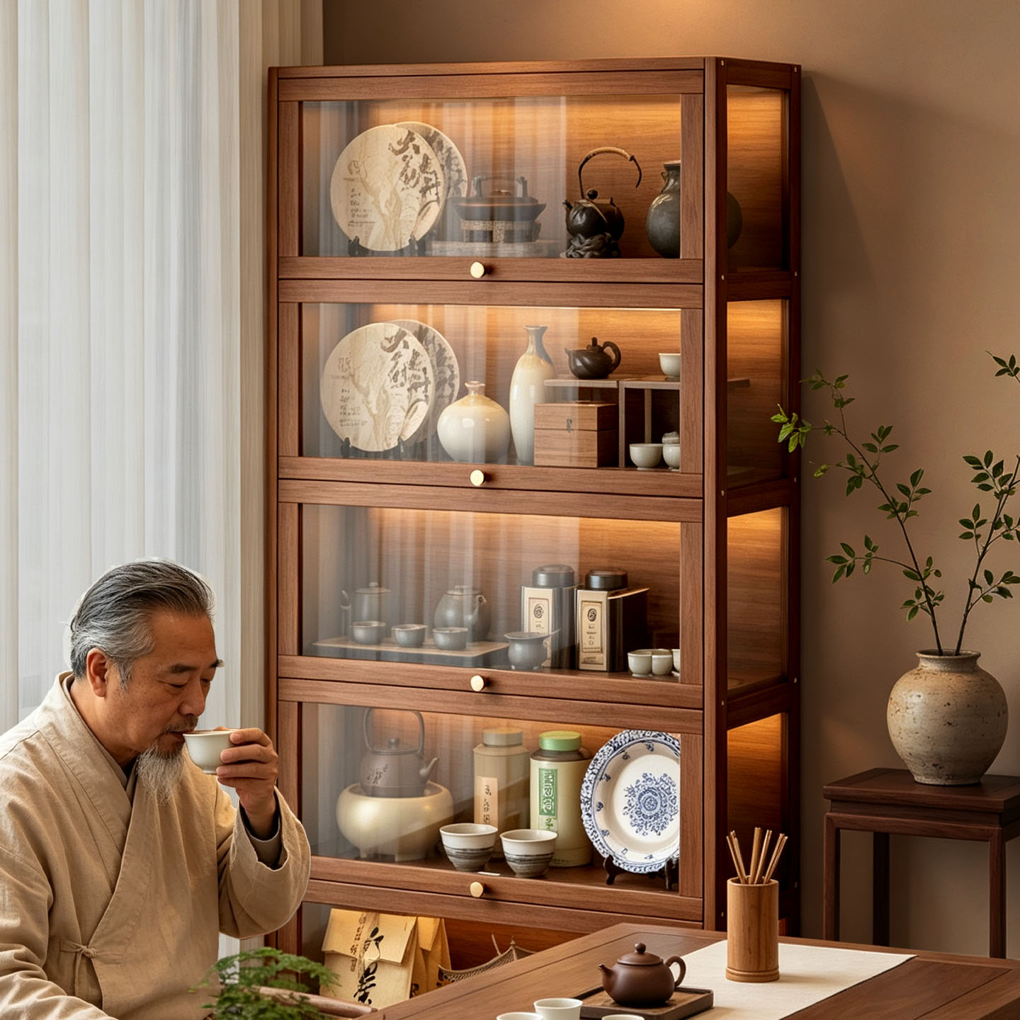 中式茶柜博古架防尘展示柜图片