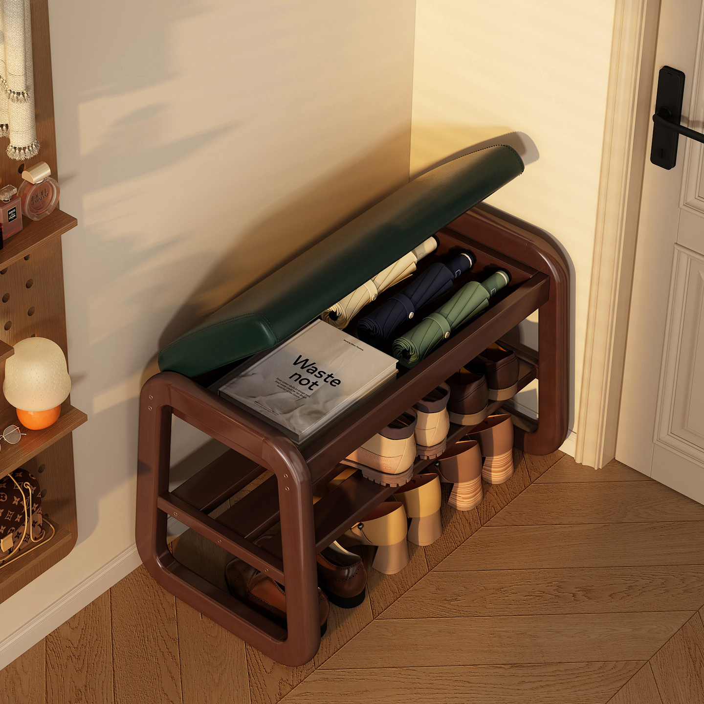 实木储物换鞋凳鞋架,一凳多用