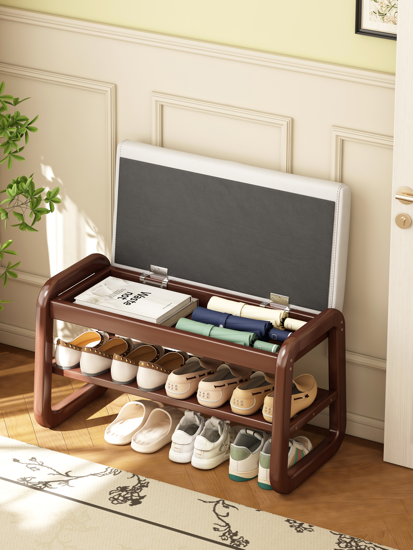 实木收纳凳子储物凳可坐换鞋凳门口家用入户进门穿鞋凳可坐鞋柜