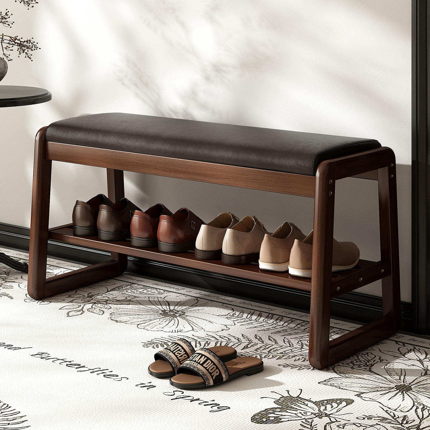 实木储物换鞋凳鞋架，一凳多用