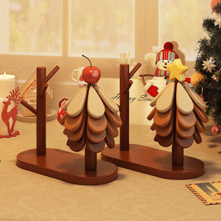 圣诞树隔热垫餐桌实木防烫砂锅碗餐盘茶水垫厨房杯子收纳置物挂架