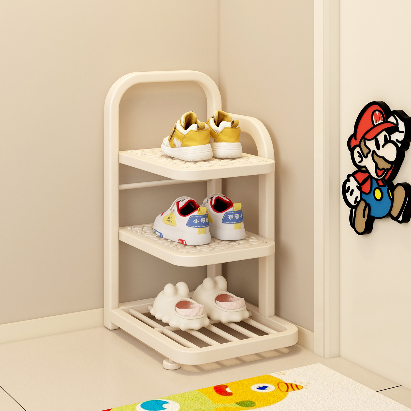 儿童鞋架子家用门口多层入户小窄不占空间转角鞋架奶油风玄关鞋柜,住宅家具,鞋架,淘宝优惠券,粉丝福利购,淘宝优惠卷