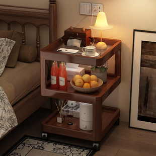 创意床头柜置物架一体家用卧室中古风可移动床头小边几极窄床边柜