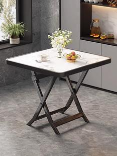 岩板餐桌折叠桌餐桌轻奢现代简约家用饭桌耐高温防爆钢化玻璃桌面