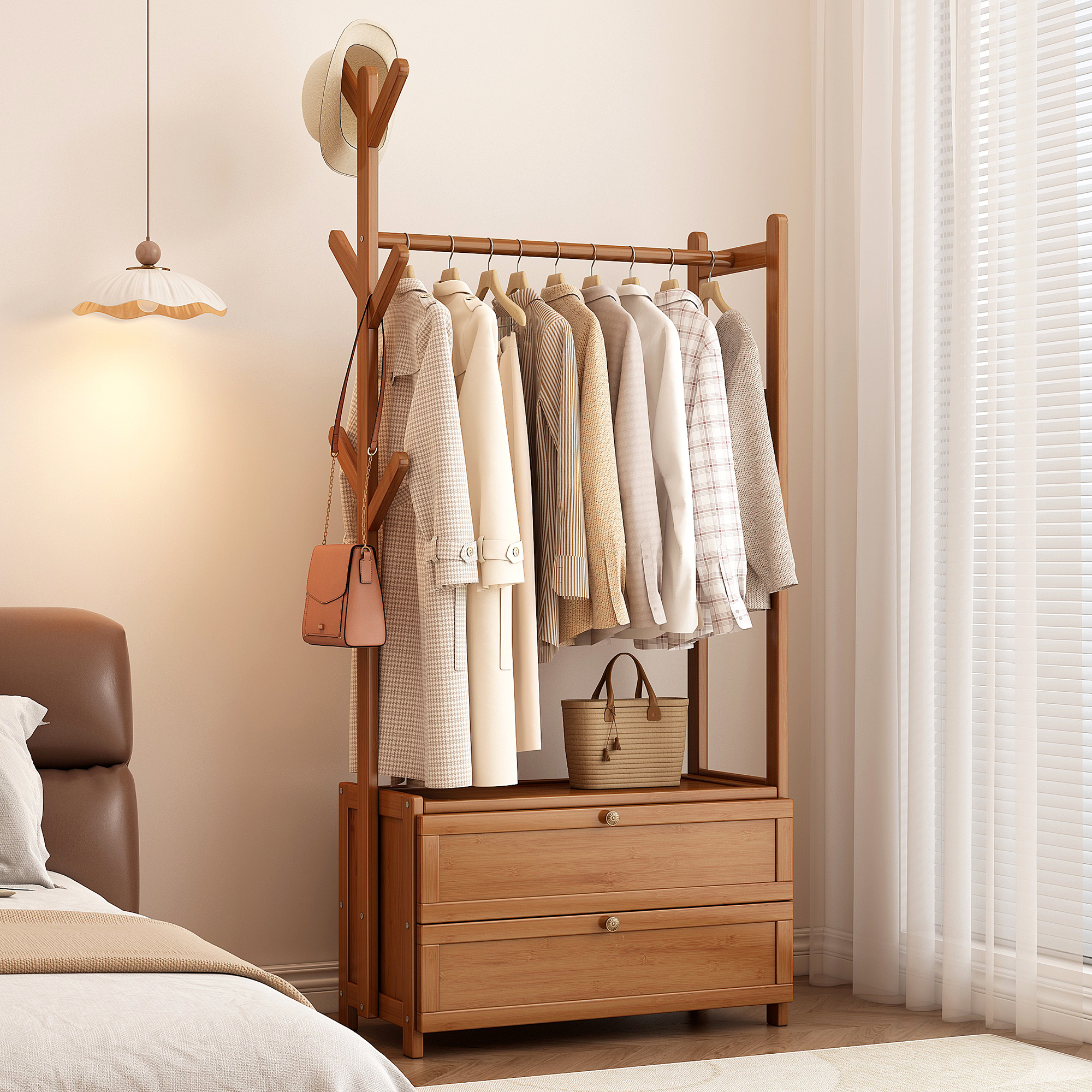 姿竹实木现代简约衣帽架