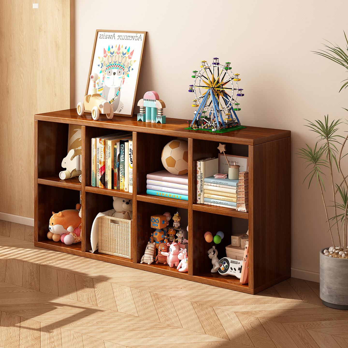 实木格子柜自由组合书架靠墙落地矮书柜家用客厅学生儿童书本收纳,住宅家具,书架,淘宝优惠券,粉丝福利购,淘宝优惠卷