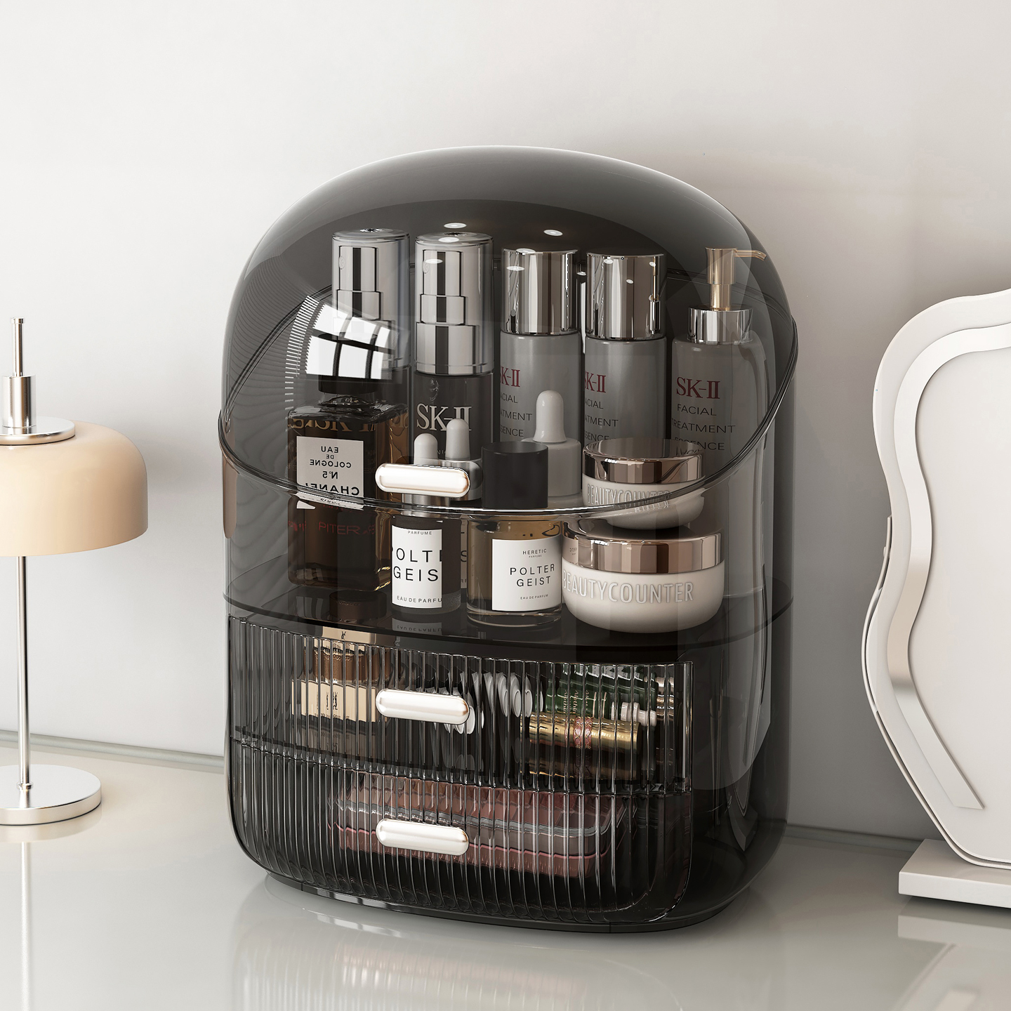 姿竹高透桌面大容量化妆品收纳盒