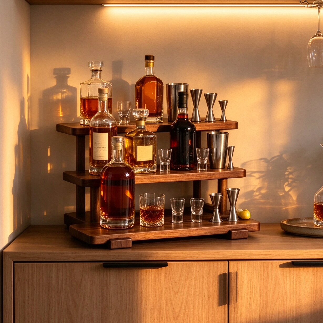 桌面调酒架酒瓶置物架阶梯小型红酒洋酒展示架吧台多层酒杯放置架