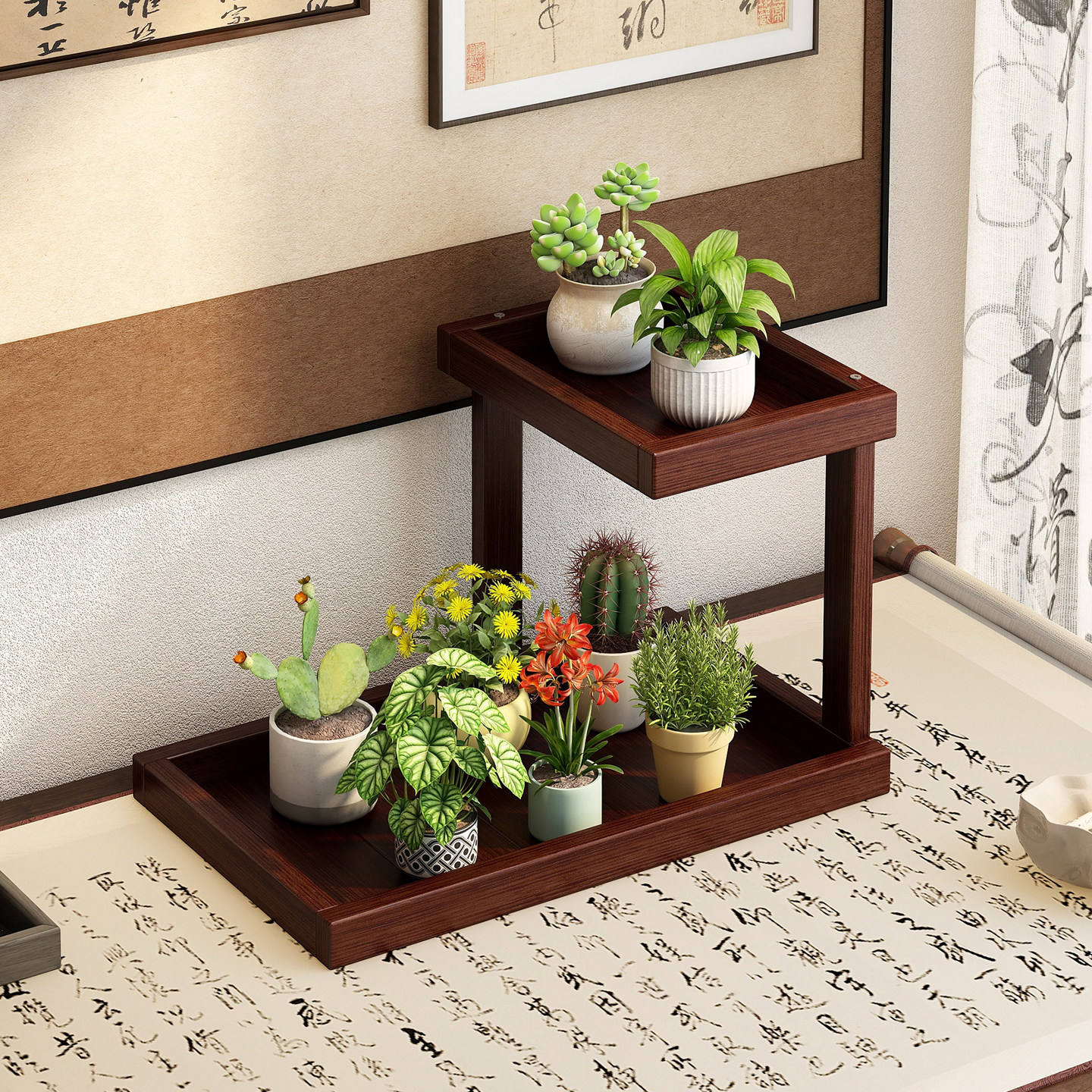 实木桌面花架稳固耐用不占地图片