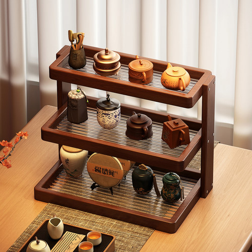 实木桌面博古架多层置物架