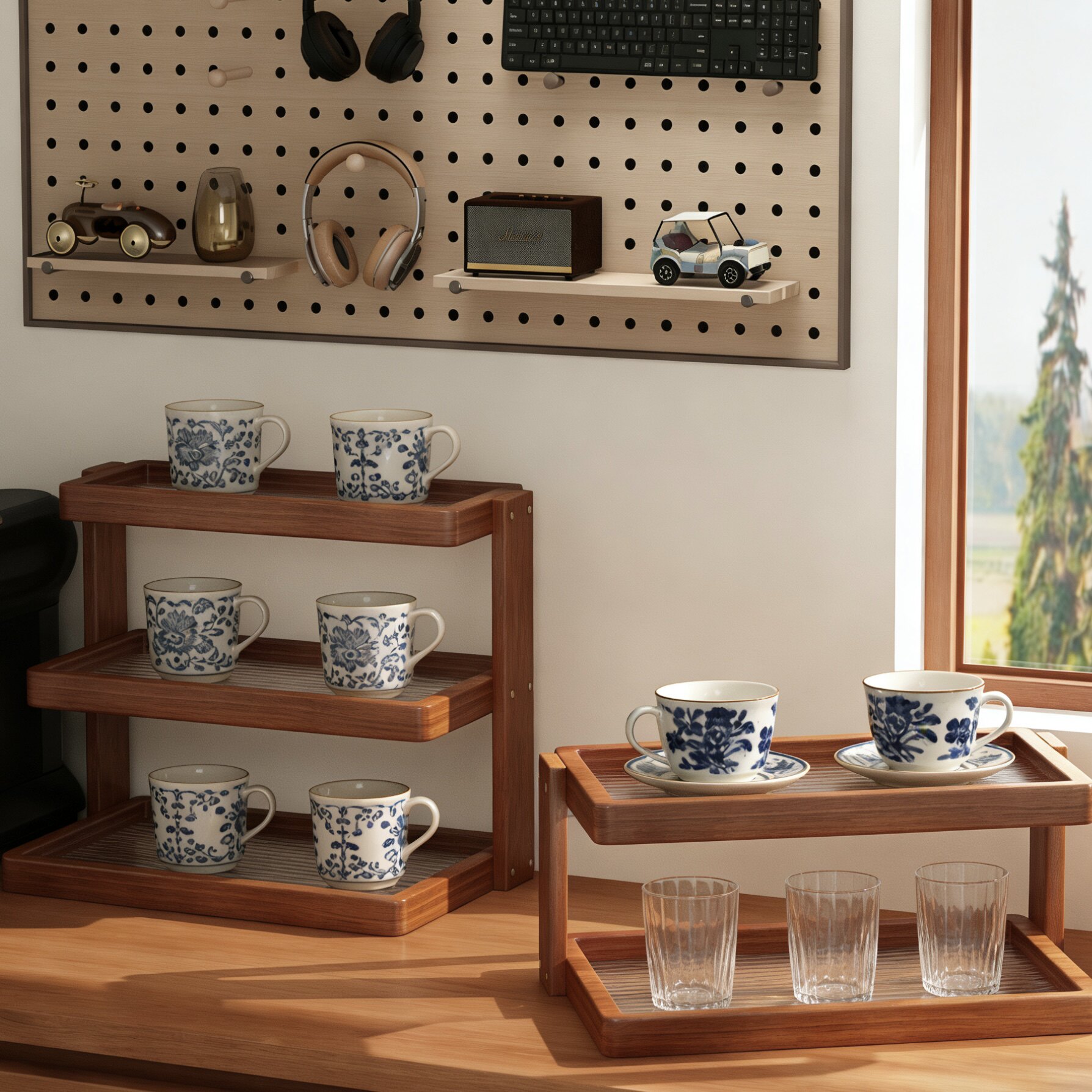 杯架桌面收纳层架茶室茶杯置物架家用多层简易置物架中式杯子收纳