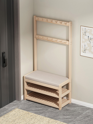 鞋架子家用门口小户型换鞋凳挂衣架一体玄关衣服置物架纯实木鞋柜