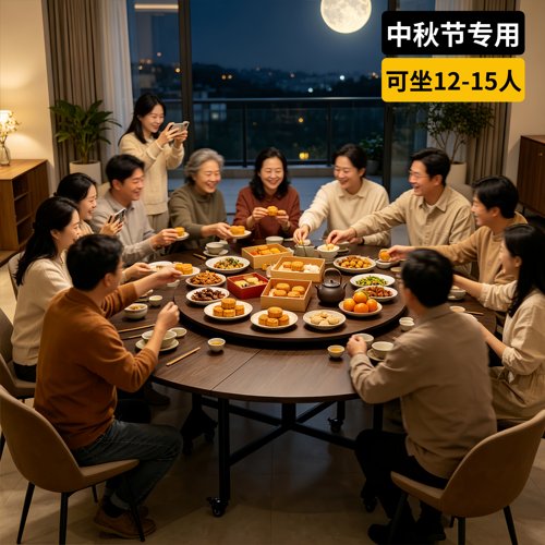 折叠餐桌家用圆桌小户型带轮移动