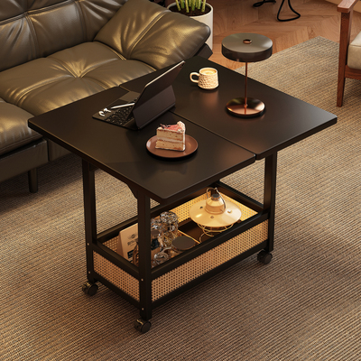 实木边几可移动茶几家用折叠餐桌沙发边柜可伸缩小型推车客厅桌子