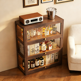 储物柜 酒柜展示柜客厅靠墙边柜实木透明展示收纳柜中古风2026新款