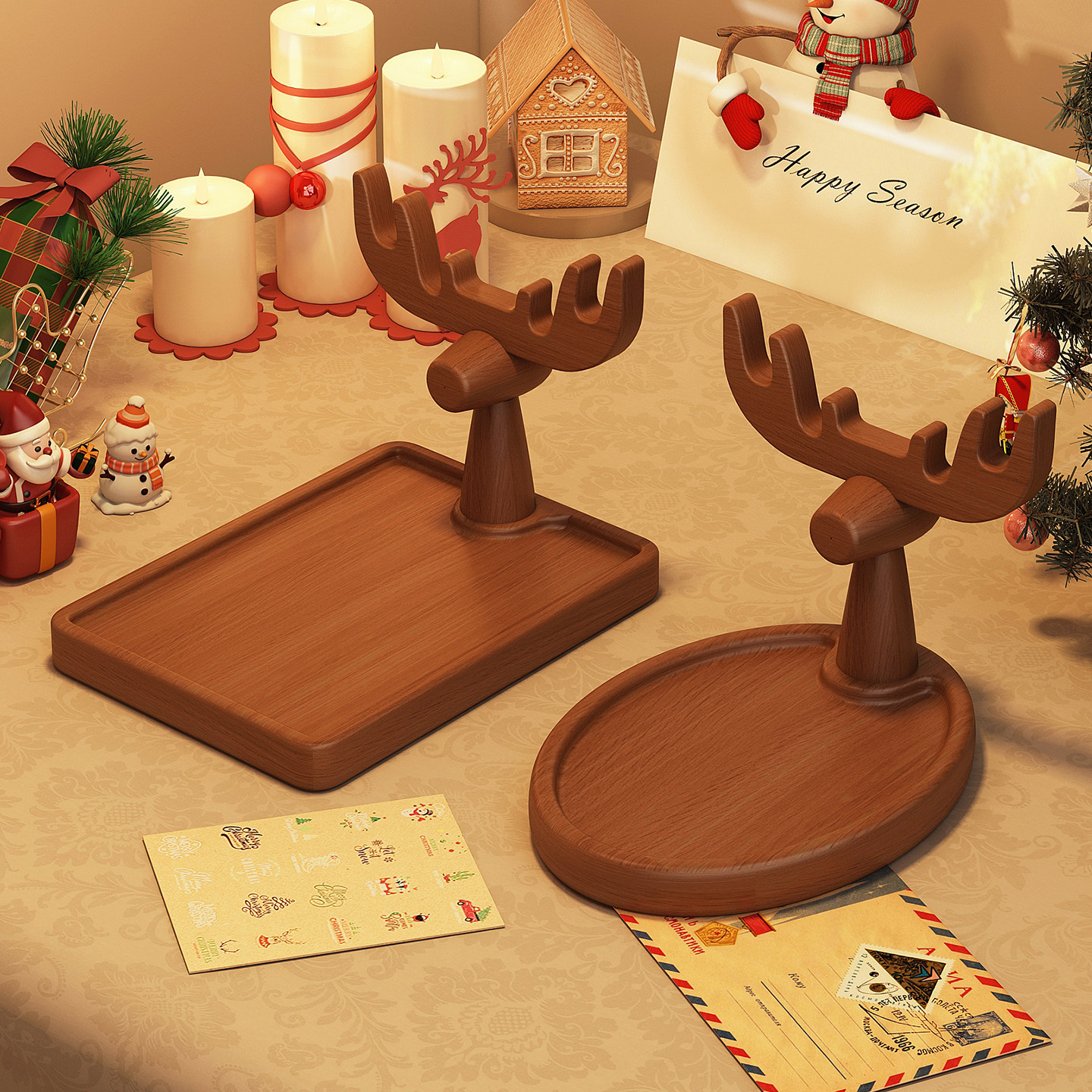 实木桌面收纳置物架零食干果点心盘圣诞装饰摆件玄关首饰整理托盘,收纳整理,桌面收纳盒,淘宝优惠券,粉丝福利购,淘宝优惠卷