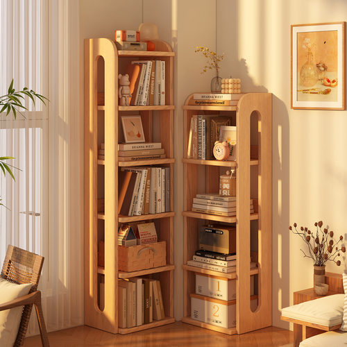 简易书架落地置物架一体靠墙客厅转角儿童绘本架实木书柜学生家用