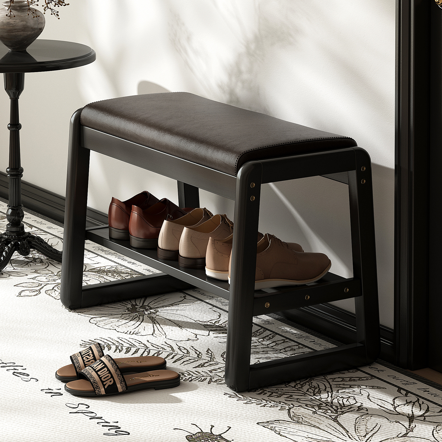 实木储物换鞋凳鞋架，一凳多用